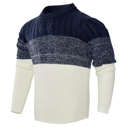 Men’s Color Block Cable Knit Sweater – Long Sleeve Pullover