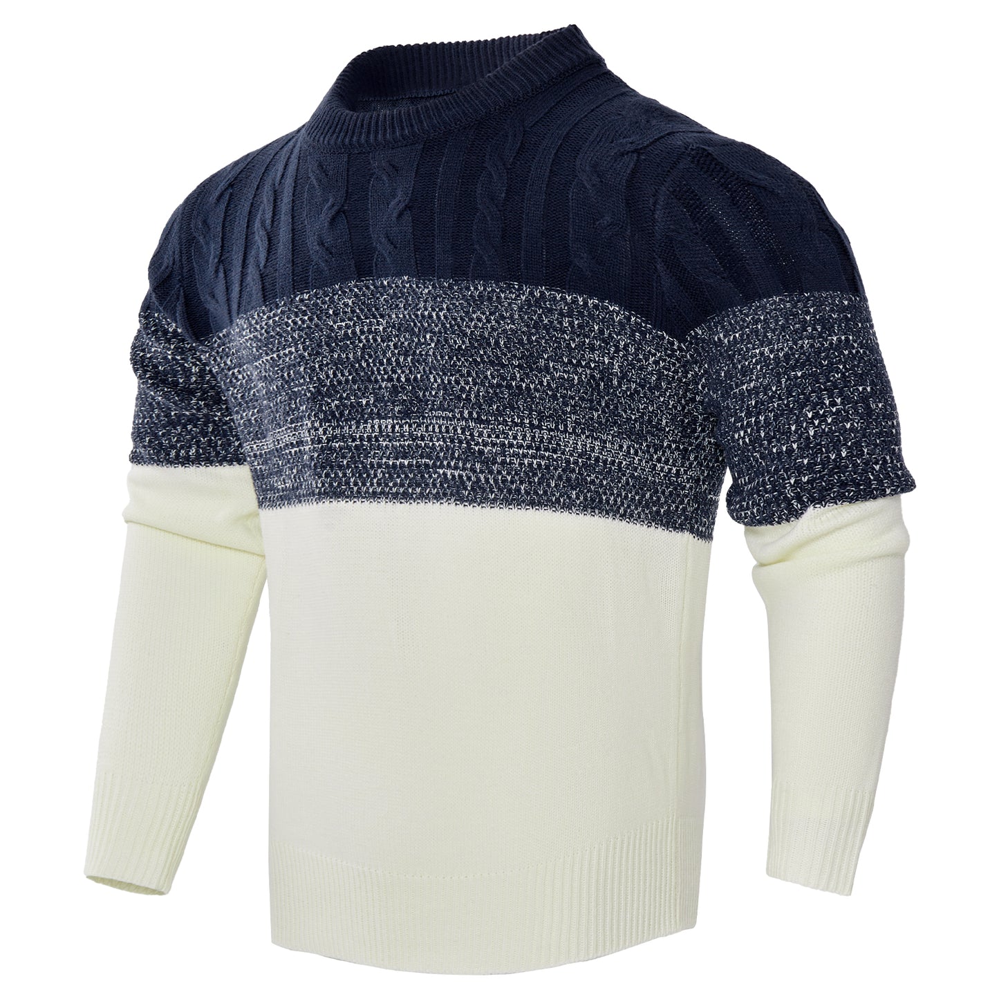 Men’s Color Block Cable Knit Sweater – Long Sleeve Pullover