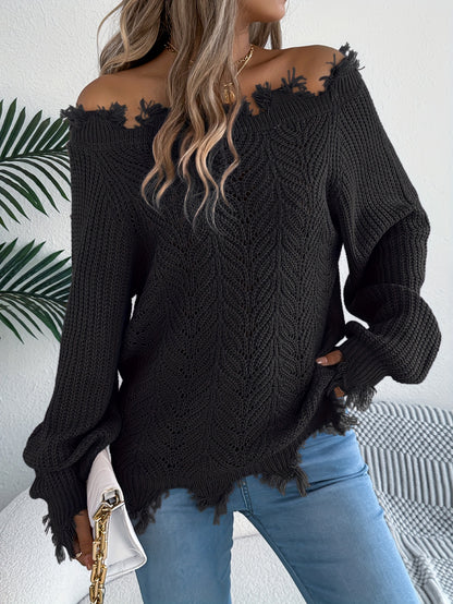 Suéter de punto sin hombros para mujer – Sudadera de punto elegante para otoño/invierno