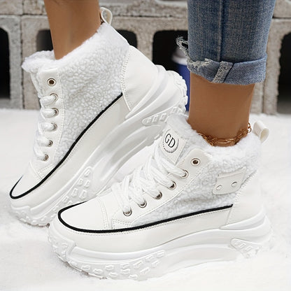 Botas de nieve forradas de felpa para mujer - Zapatos de invierno antideslizantes con suela de PVC