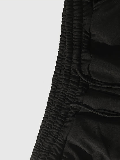 Pantalones Acampanados Negros para Hombre – Pantalones de Calle con Estampado de Cruz y Raya Roja