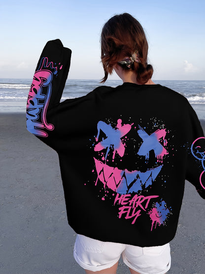 Sudadera con letras de grafiti para mujer – Jersey artístico negro para otoño/invierno