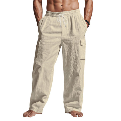 Loom & Soul™ Pantalones cargo de lino para hombre – Pantalones de trabajo transpirables de pernera recta con múltiples bolsillos