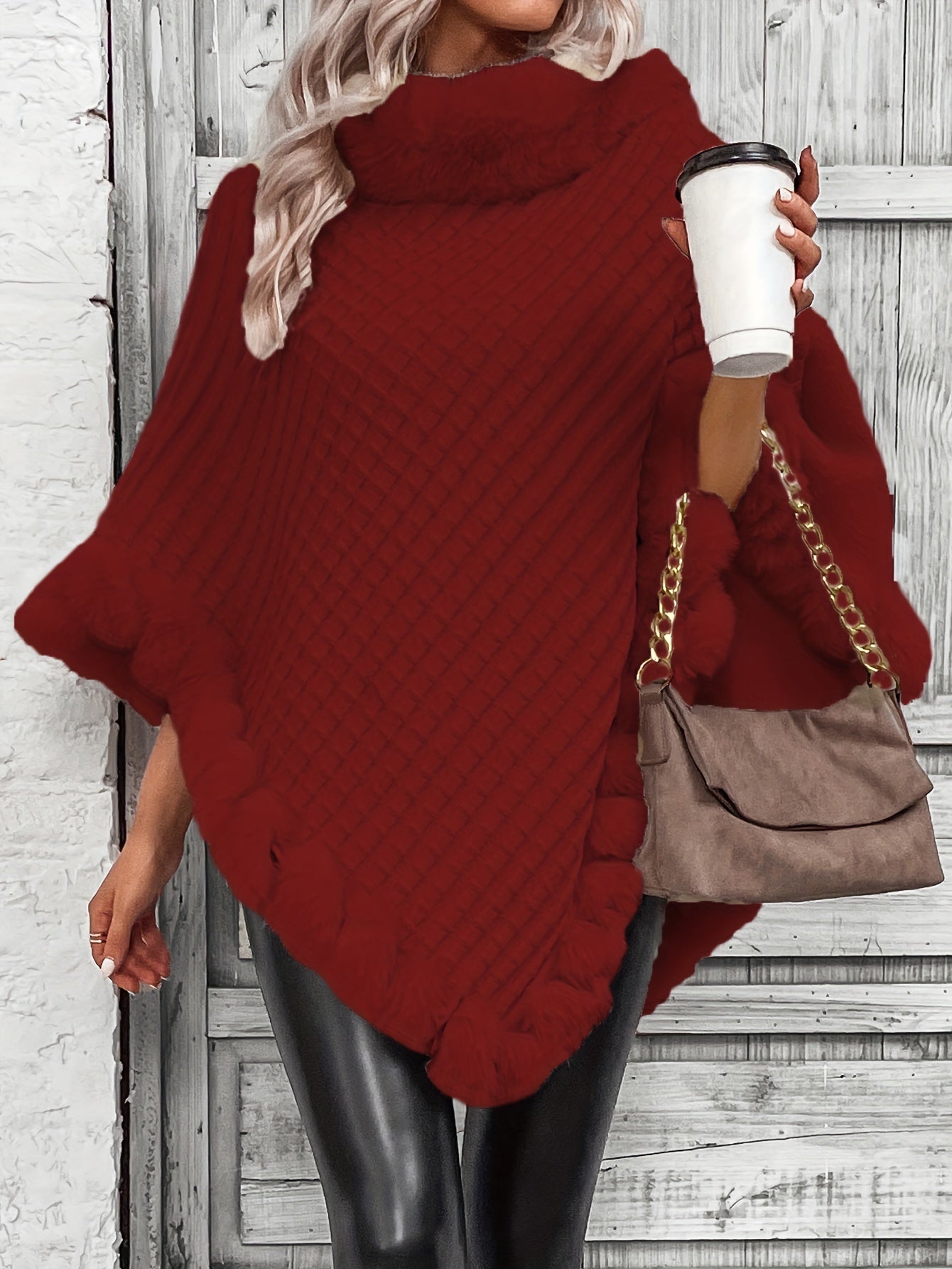 Cape en fausse fourrure pour femme – Vêtement d'extérieur d'hiver élégant à col en peluche