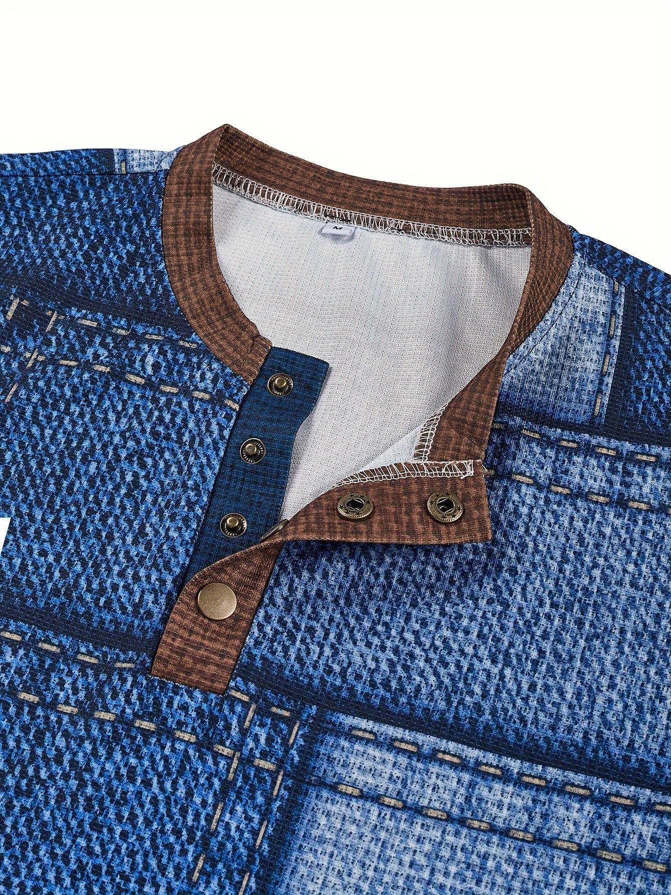 Camisa geométrica Henry para hombre – Camiseta de manga larga con cuello redondo informal