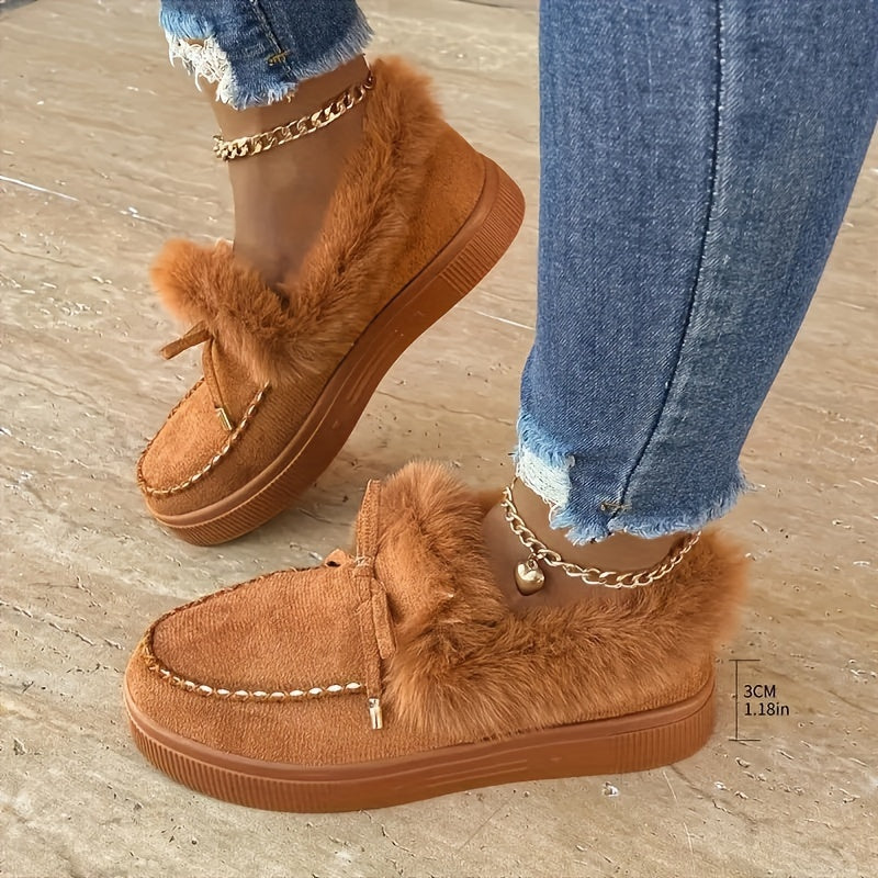 Women’s Plush Platform Snow Boots – Cozy Bow Winter Shoes