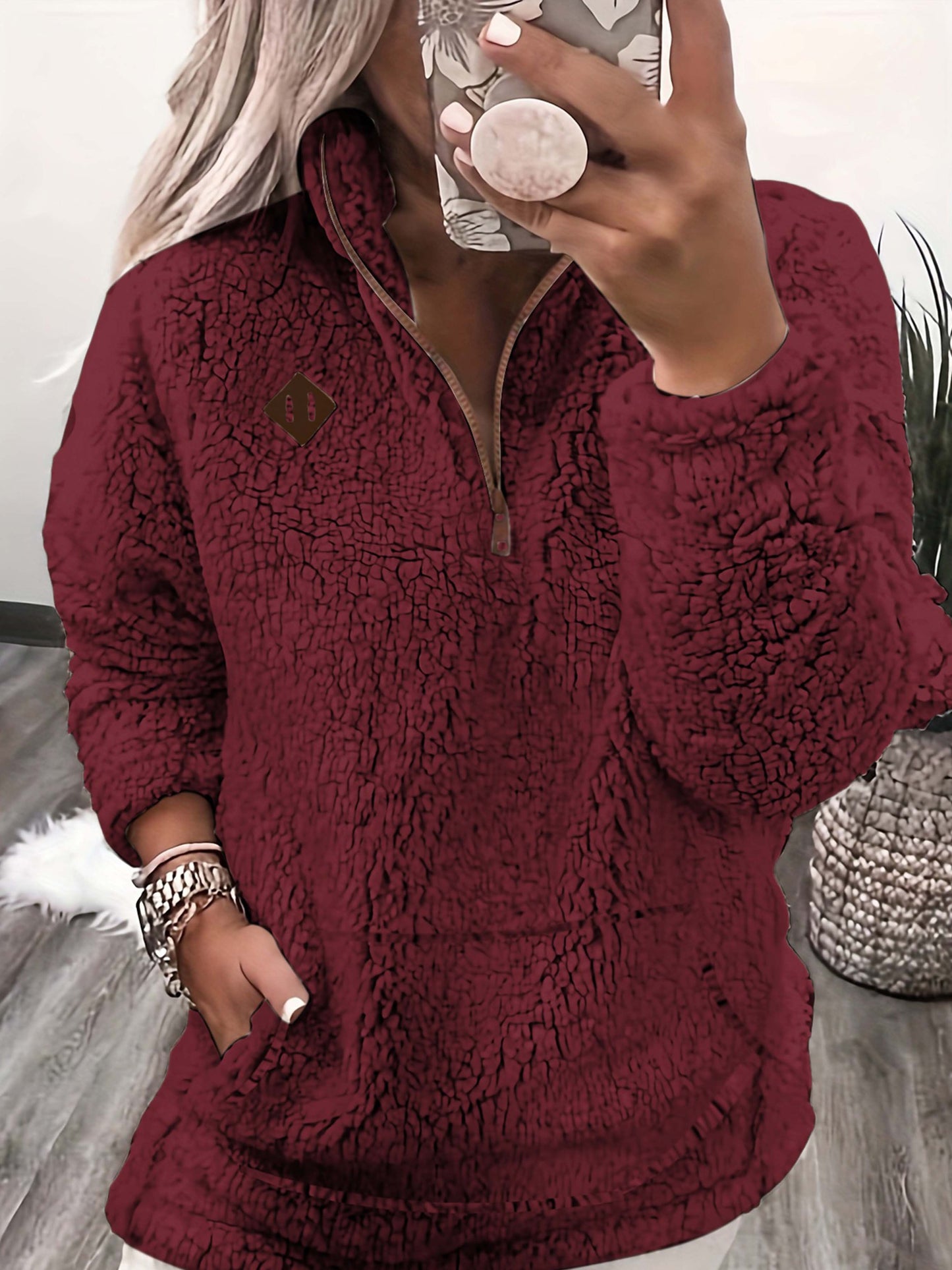 Sudadera con capucha y cremallera forrada de forro polar: sudadera casual suave para mujer
