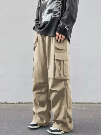 Pantalones paracaídas de pernera ancha para hombre - Pantalones de trabajo informales de tiro medio