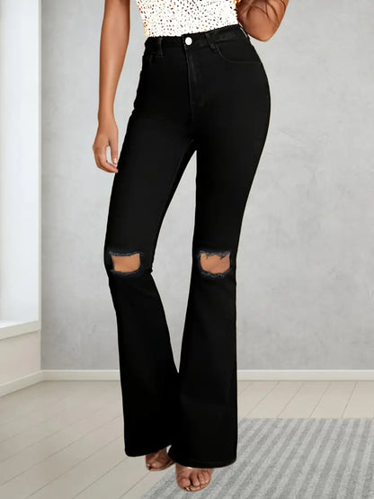 Women’s Plus Size High-Waist Micro Flare Jeans – Ripped Stretch Denim