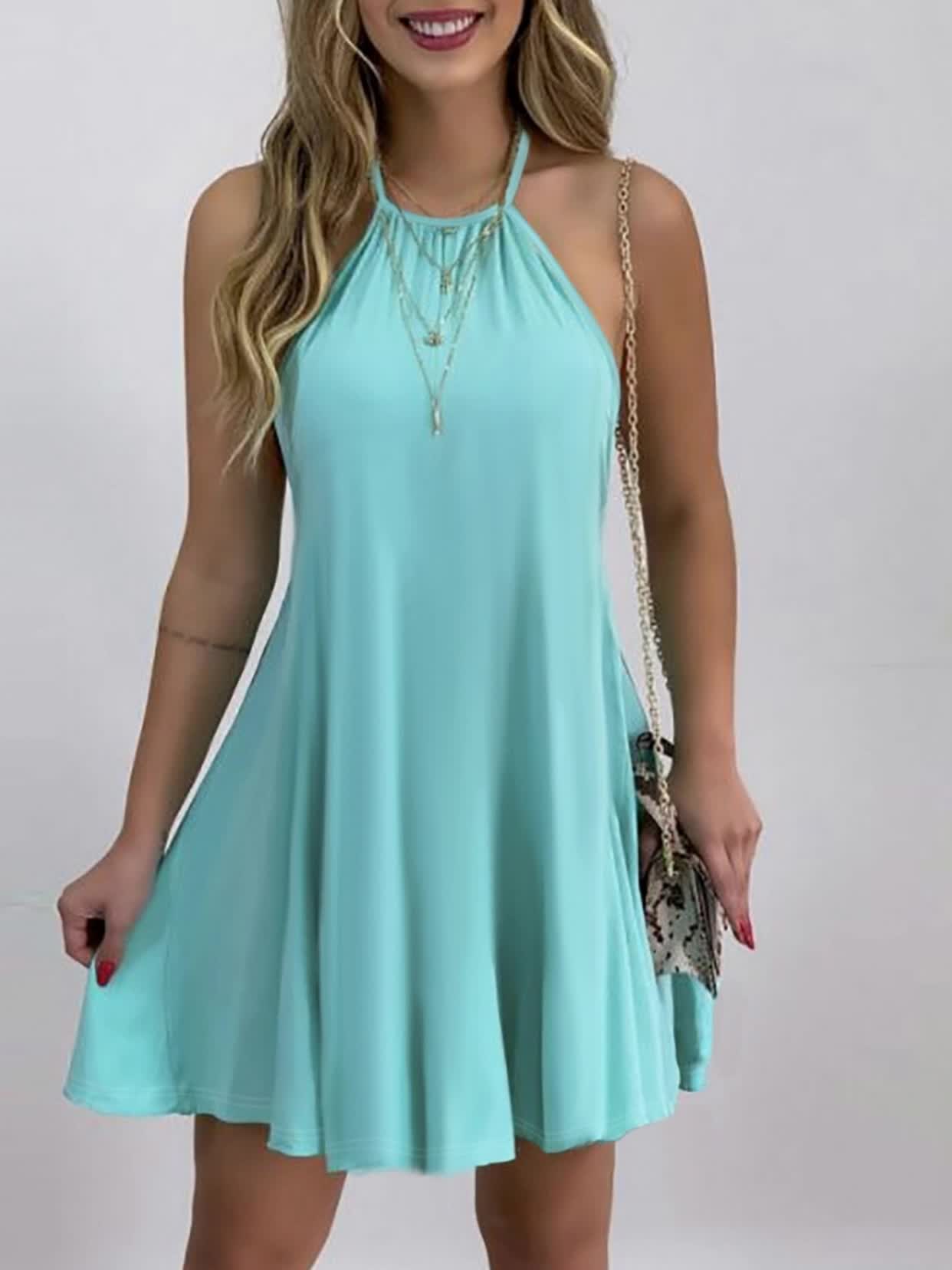 French Elegant Halter Evening Dress – Turquoise Peplum Party Gown