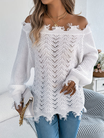 Suéter de punto sin hombros para mujer – Sudadera de punto elegante para otoño/invierno