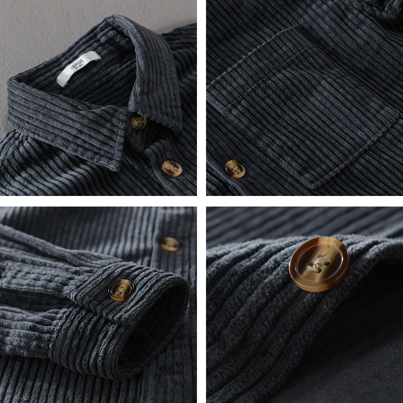 Camisa de pana de invierno Loom & Soul para hombre – Camisa casual de manga larga con botones, bolsillo y cuello solapa