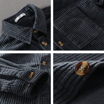 Camisa de pana de invierno Loom & Soul para hombre – Camisa casual de manga larga con botones, bolsillo y cuello solapa