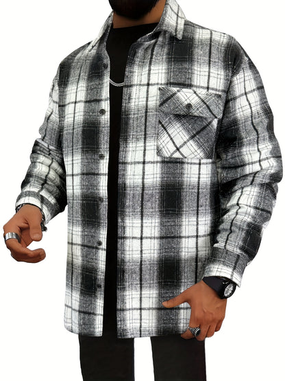 Chaqueta tipo camisa de lana a cuadros para hombre – Sobrecamisa cómoda a cuadros con botones