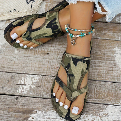 Camouflage Flat Sandals – Military Green Thick Sole Flip Flops