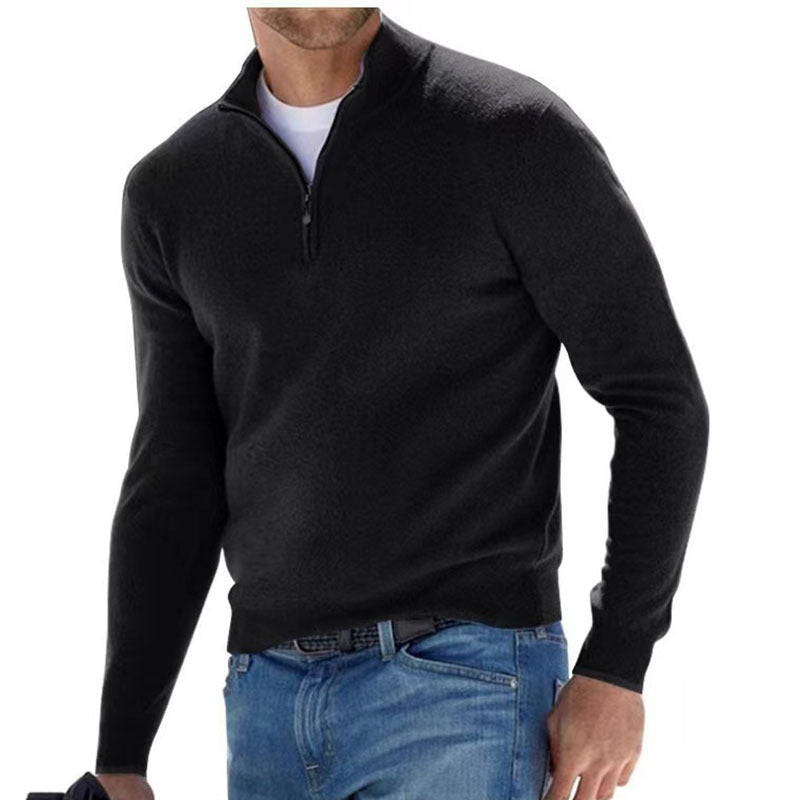 Suéter con cremallera y cuello en V para hombre – Jersey informal con tacto de cachemira para otoño