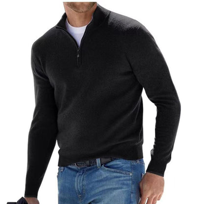 Suéter con cremallera y cuello en V para hombre – Jersey informal con tacto de cachemira para otoño