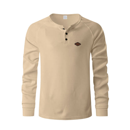 Men’s Waffle Henley Long Sleeve – Quick-Dry Raglan Loose Fit