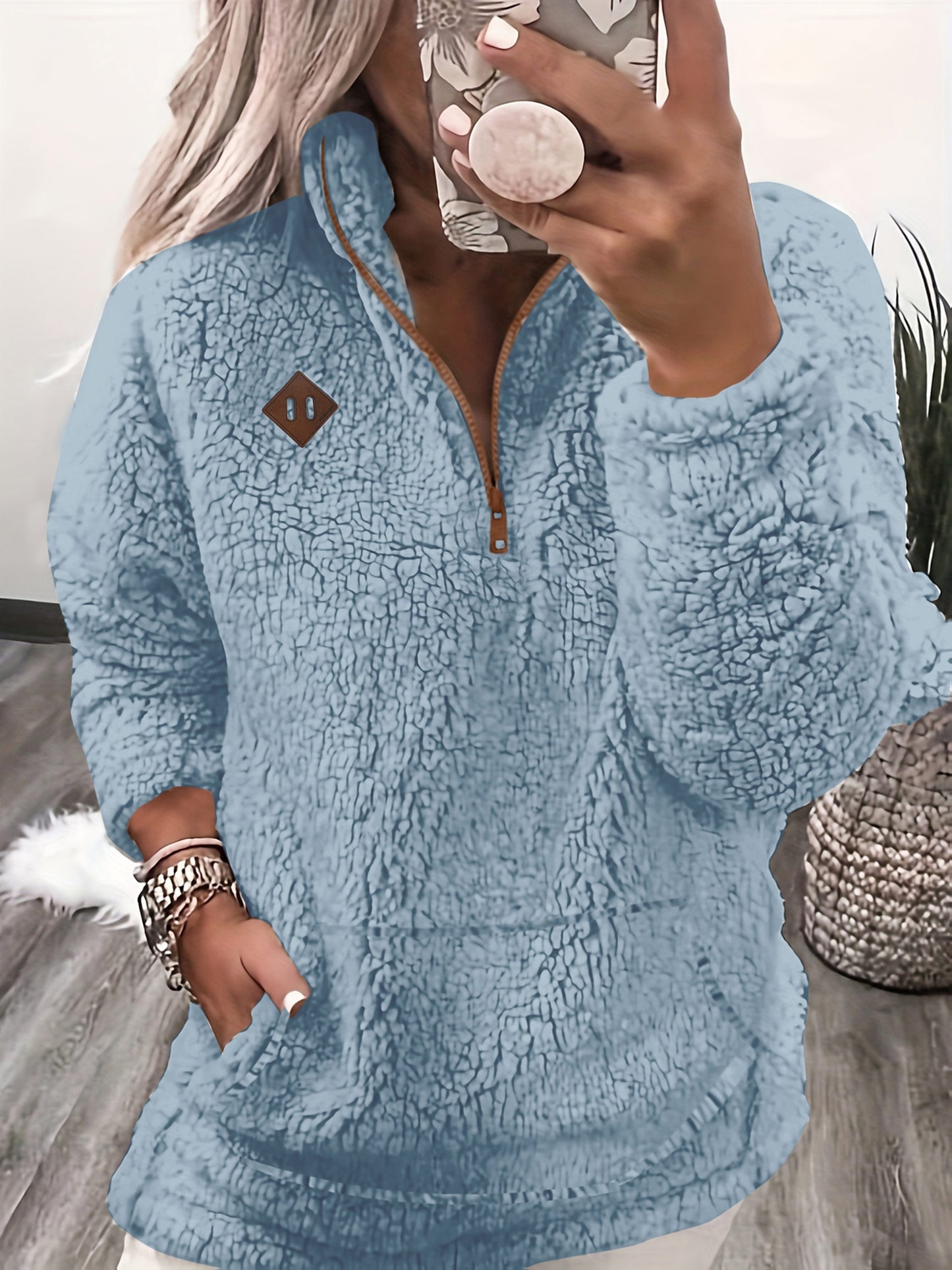 Sudadera con capucha y cremallera forrada de forro polar: sudadera casual suave para mujer