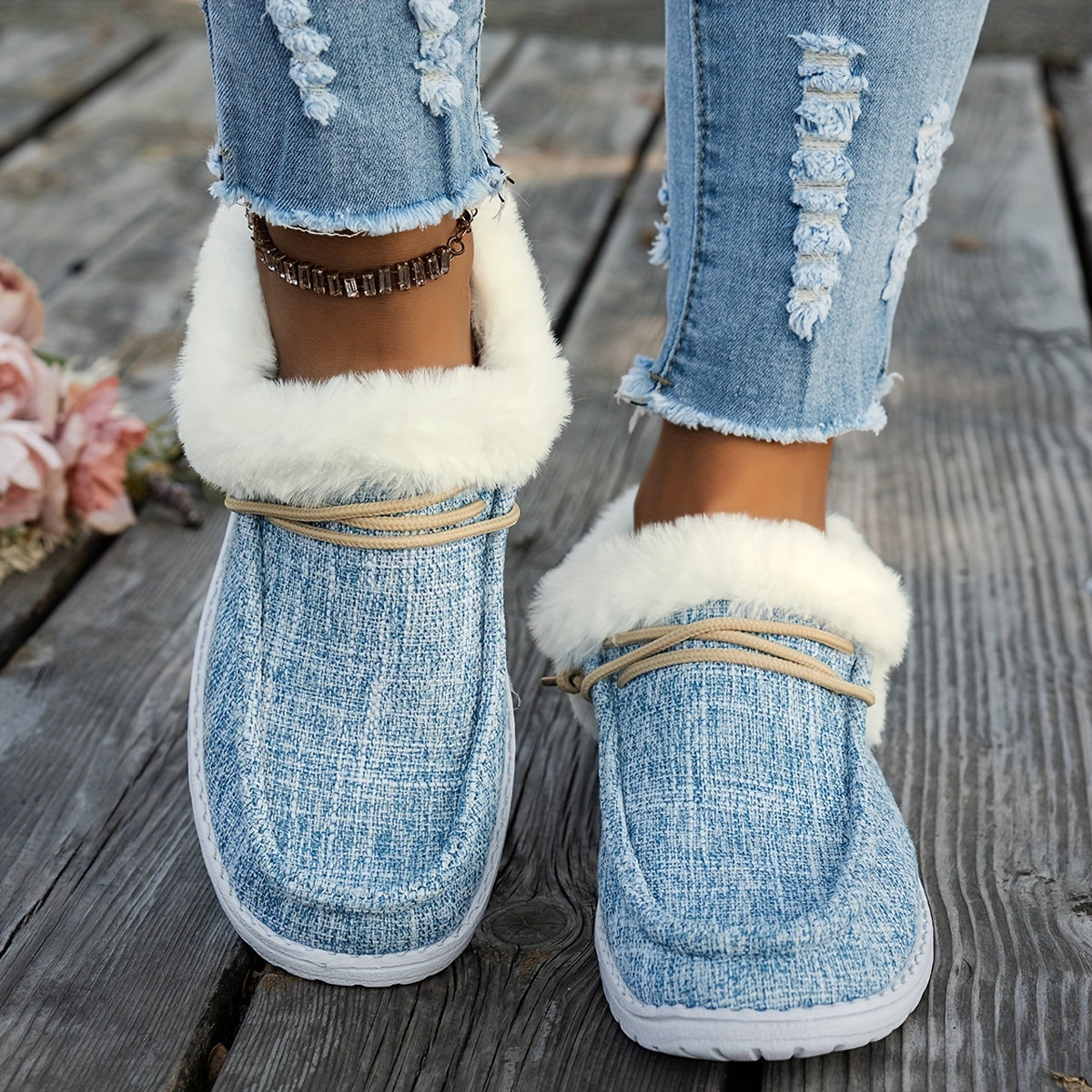 Mocassins à enfiler pour femmes – Chaussures d'hiver décontractées chaudes et antidérapantes avec semelle en EVA