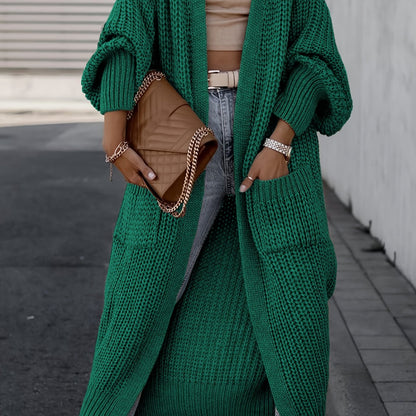 Elegante cárdigan acanalado con cuello en V profundo – Suéter de punto de otoño/invierno para mujer