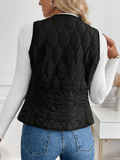 Gilet d'hiver zippé doublé chaud pour femme – Vêtement d'extérieur doux à col en V