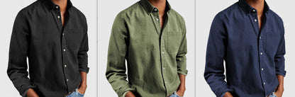 Camisa de manga larga con solapa para hombre – Cárdigan casual de mezcla de algodón