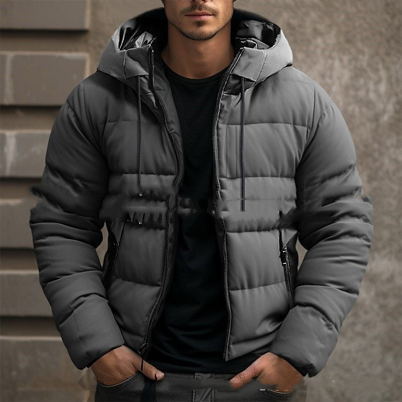 Men’s Hooded Winter Jacket – Cotton Zip-Up Casual Pocket Coat