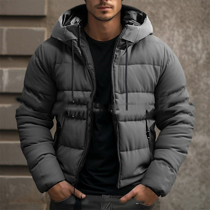 Men’s Hooded Winter Jacket – Cotton Zip-Up Casual Pocket Coat