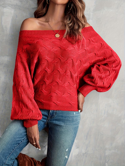 Suéter murciélago para mujer con hombros descubiertos – Tejido holgado para todas las estaciones