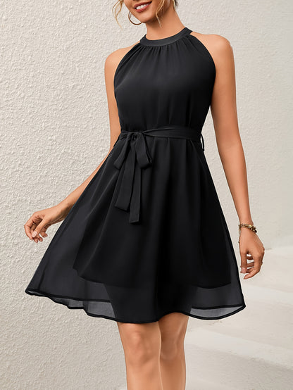 Elegante vestido de tubo con cinturón – Vestido midi clásico de color liso