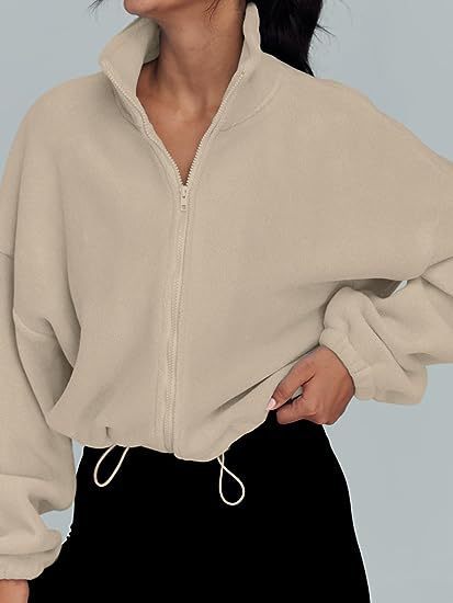 Chaqueta polar de mujer con cremallera – Ropa deportiva informal con cuello alto