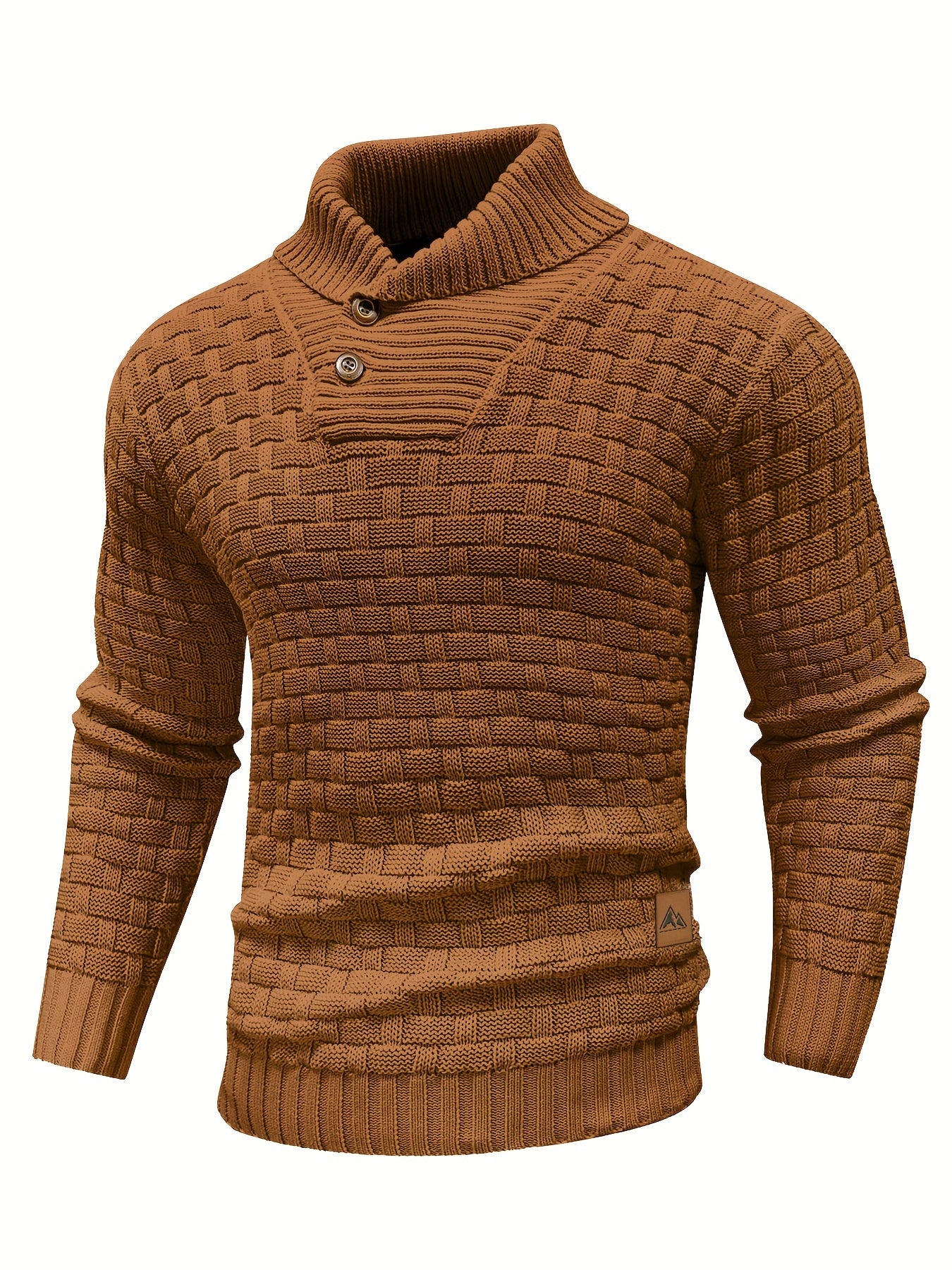 Men’s Waffle Knit Sweater – High Stretch Pullover with Lapel Collar