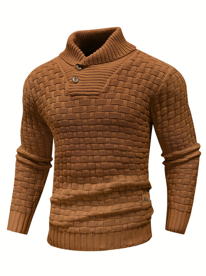 Men’s Waffle Knit Sweater – High Stretch Pullover with Lapel Collar
