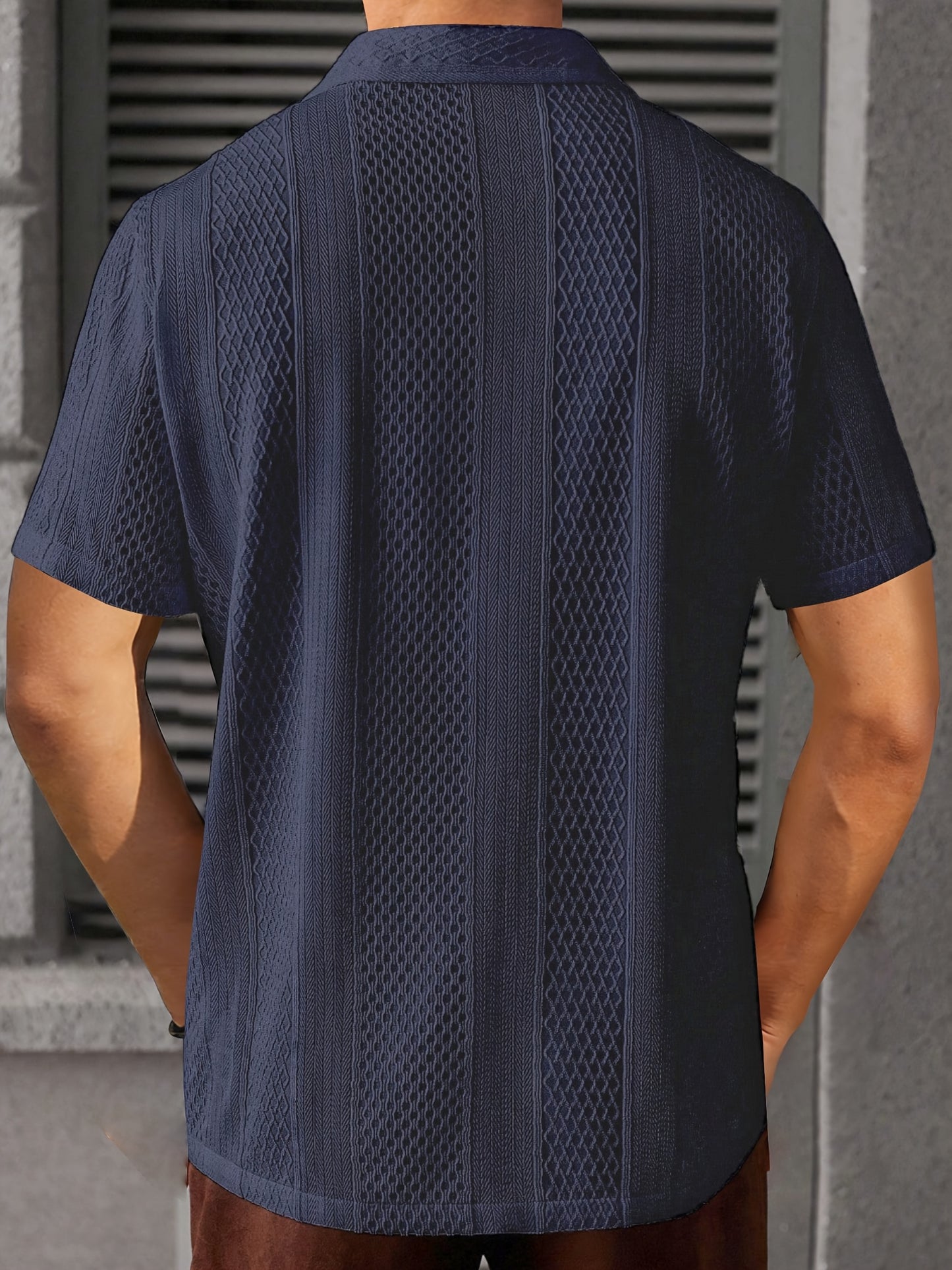 Camisa de manga corta de jacquard para hombre - Abotonada informal de verano