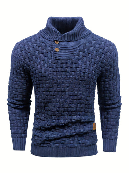 Men’s Waffle Knit Sweater – High Stretch Pullover with Lapel Collar