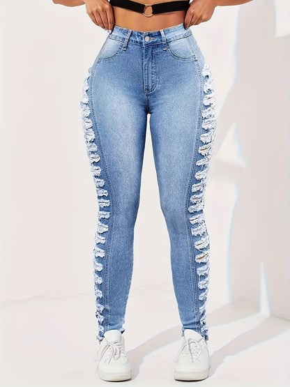 Jeans ajustados de tiro alto rotos – Ajuste elástico esculpido