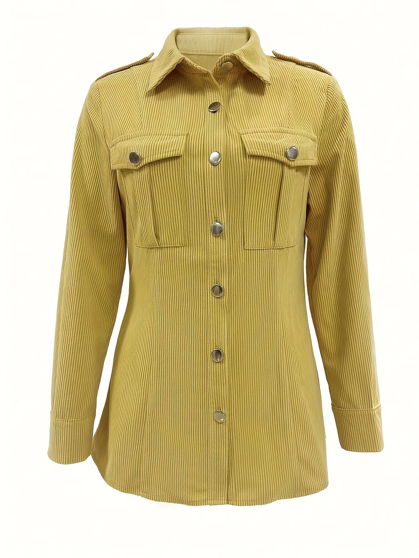 Women’s Mustard Corduroy Jacket – Elegant Button-Up with Pockets