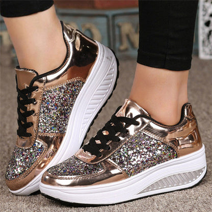 Zapatillas Altas con Lentejuelas Loom & Soul™ para Mujer – Zapatos Vulcanizados de Lona y Cuero con Tira Trasera