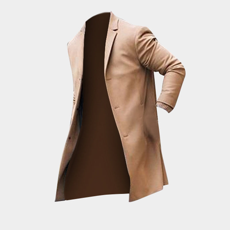 Gabardina larga de hombre Loom & Soul™ – Abrigo liso ajustado en caqui y negro