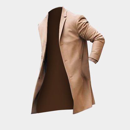 Gabardina larga de hombre Loom & Soul™ – Abrigo liso ajustado en caqui y negro