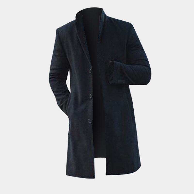 Gabardina larga de hombre Loom & Soul™ – Abrigo liso ajustado en caqui y negro