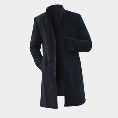 Gabardina larga de hombre Loom & Soul™ – Abrigo liso ajustado en caqui y negro