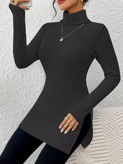 Top de cuello alto elegante para mujer – Tejido suave de manga larga y cuello alto