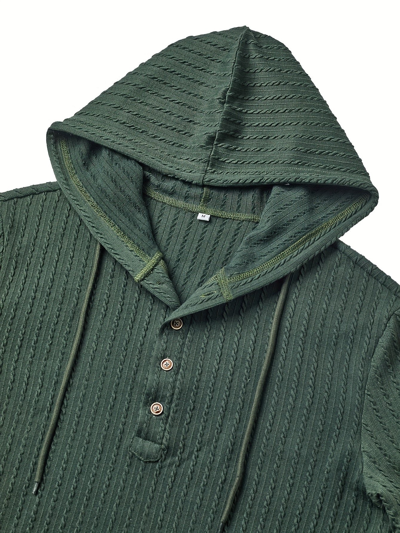 Camisa Henley con capucha para hombre – Sudadera texturizada informal de manga larga con cordón