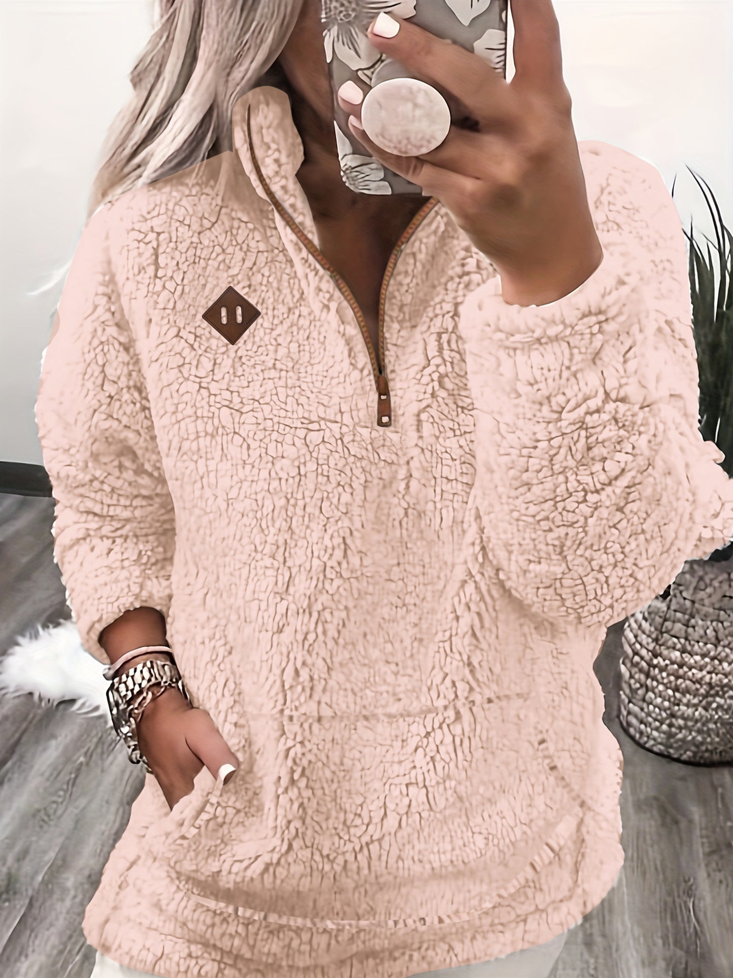 Sudadera con capucha y cremallera forrada de forro polar: sudadera casual suave para mujer