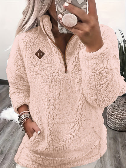 Sudadera con capucha y cremallera forrada de forro polar: sudadera casual suave para mujer