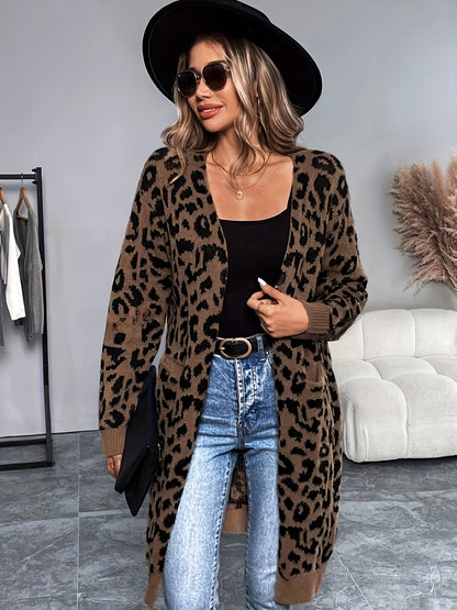 Leopard Print Cardigan – Collarless Cozy Knit Sweater
