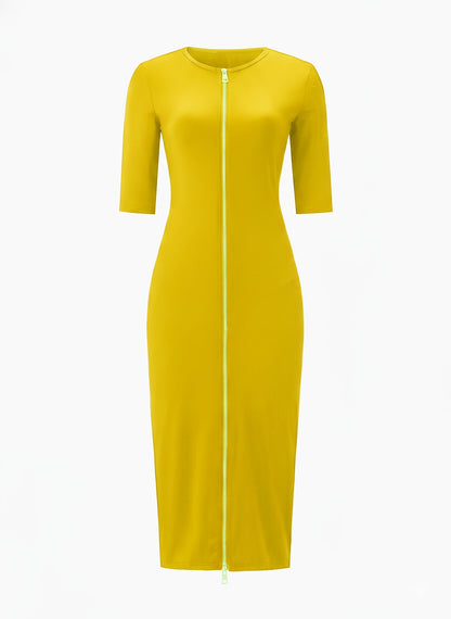 Vestido midi ajustado con cuello barco – Vestido elegante de manga corta con corte entallado