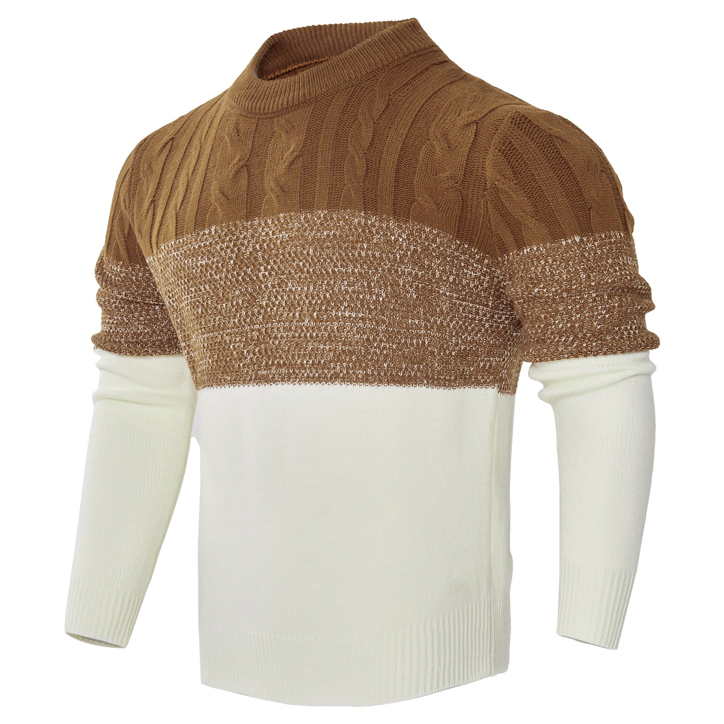 Men’s Color Block Cable Knit Sweater – Long Sleeve Pullover